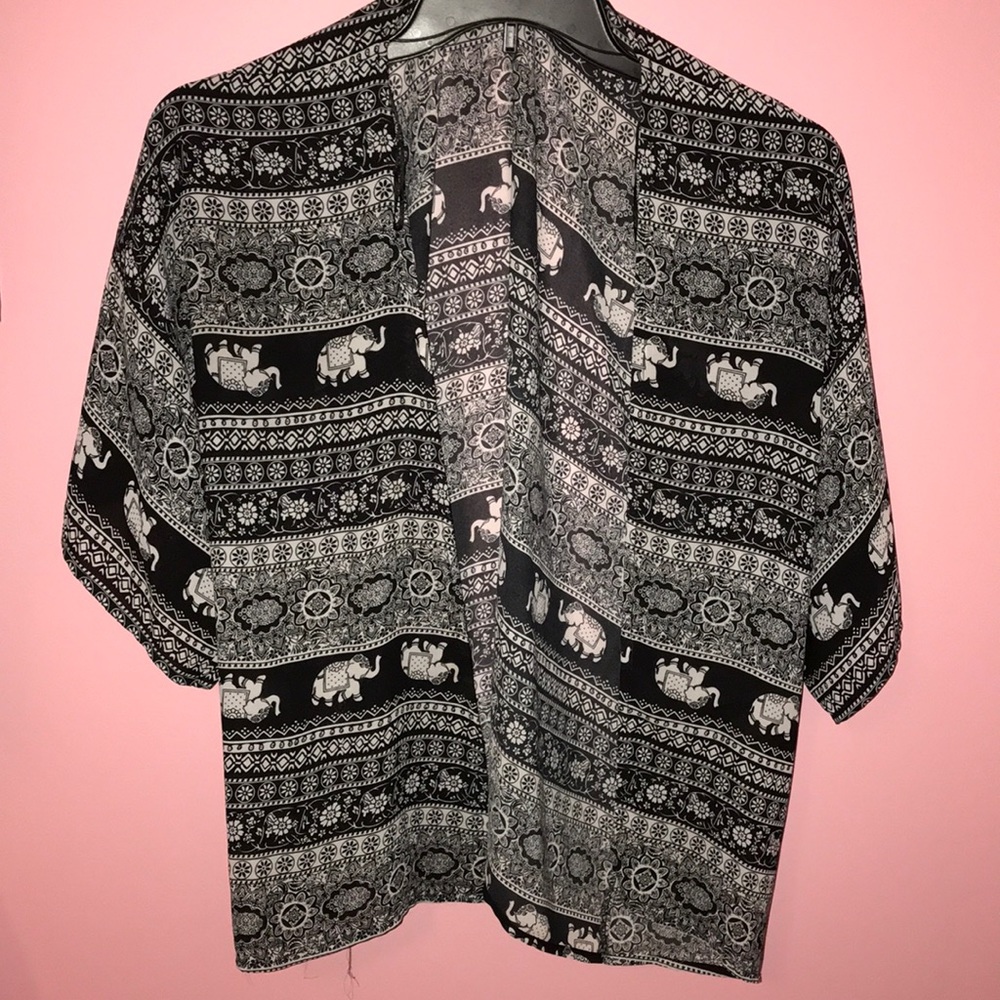 Floral elephant print kimono